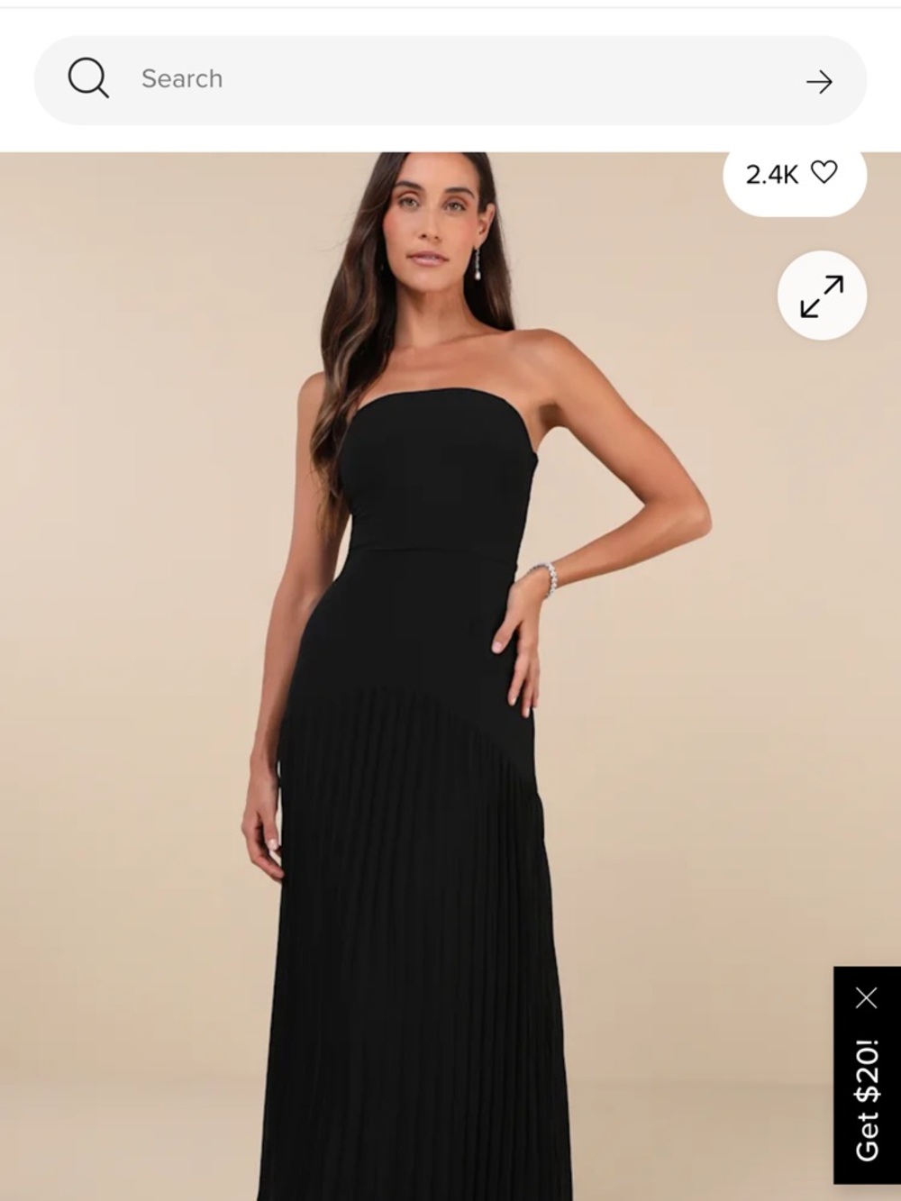 Lulus Strapless Black Pleated Maxi Dress